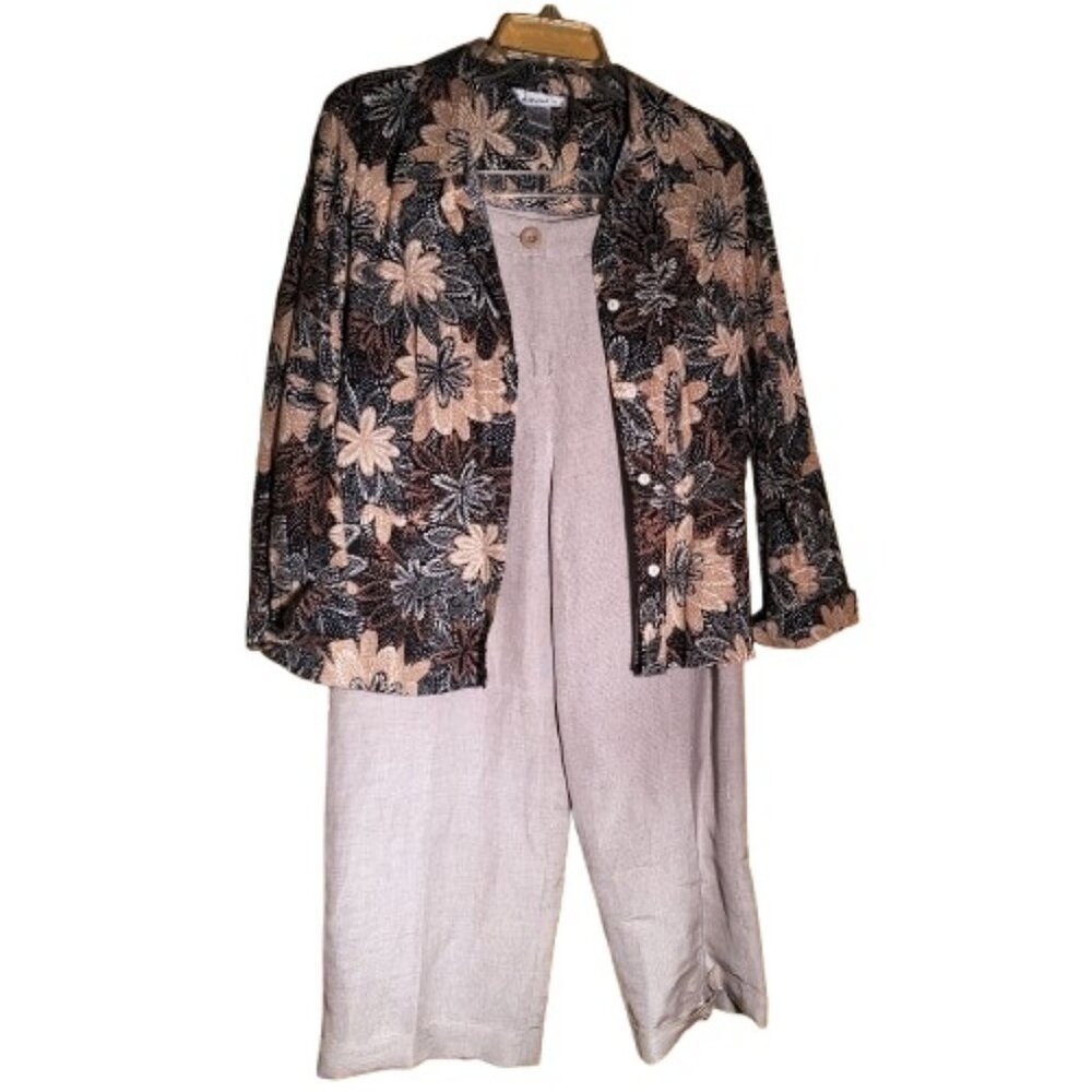 david n Women's 2-Piece Linen Blend Jacket & Capri Pant Set